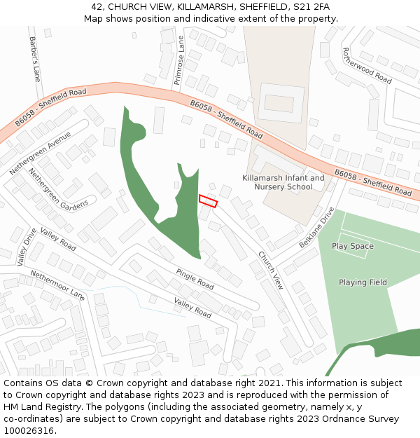 42, CHURCH VIEW, KILLAMARSH, SHEFFIELD, S21 2FA: Location map and indicative extent of plot