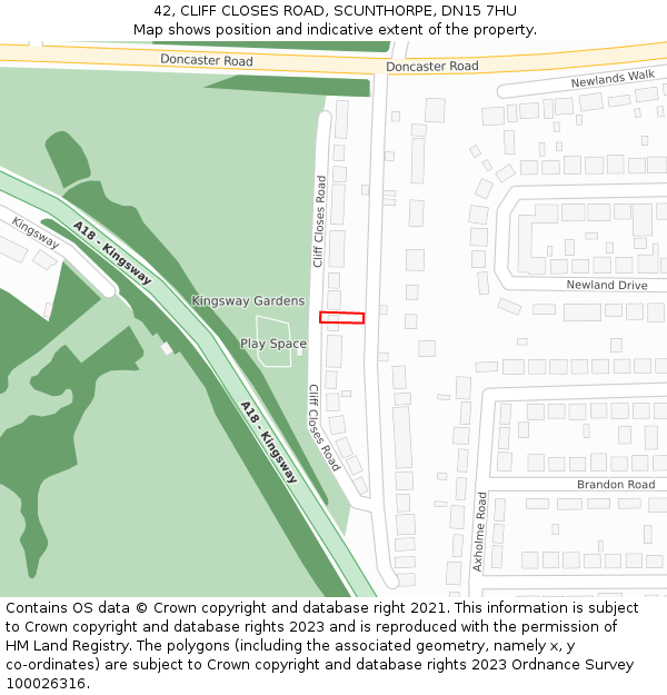42, CLIFF CLOSES ROAD, SCUNTHORPE, DN15 7HU: Location map and indicative extent of plot