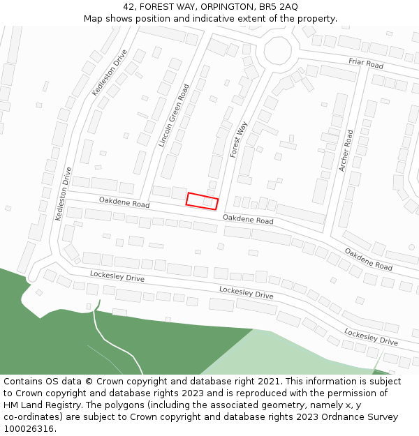 42, FOREST WAY, ORPINGTON, BR5 2AQ: Location map and indicative extent of plot