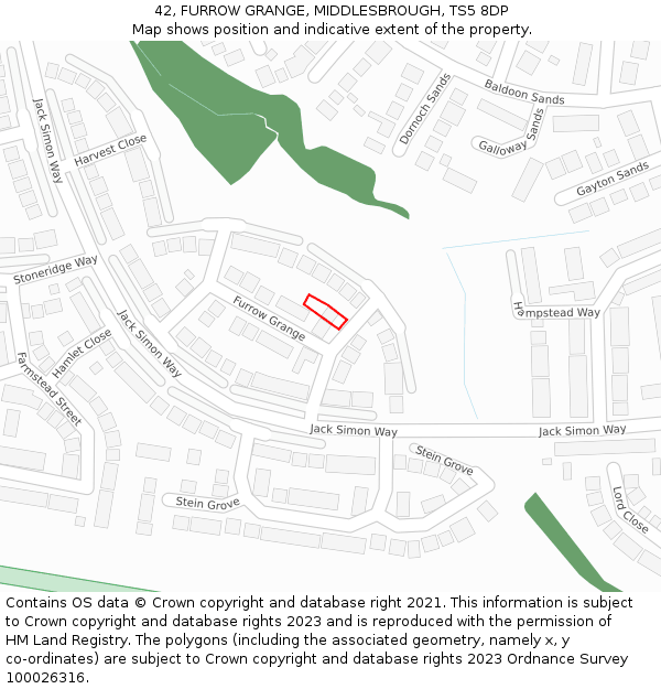 42, FURROW GRANGE, MIDDLESBROUGH, TS5 8DP: Location map and indicative extent of plot