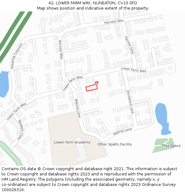 42, LOWER FARM WAY, NUNEATON, CV10 0FD: Location map and indicative extent of plot
