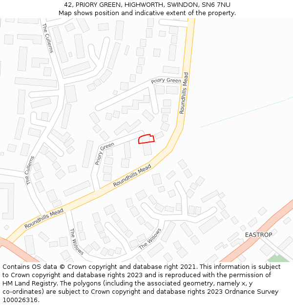 42, PRIORY GREEN, HIGHWORTH, SWINDON, SN6 7NU: Location map and indicative extent of plot
