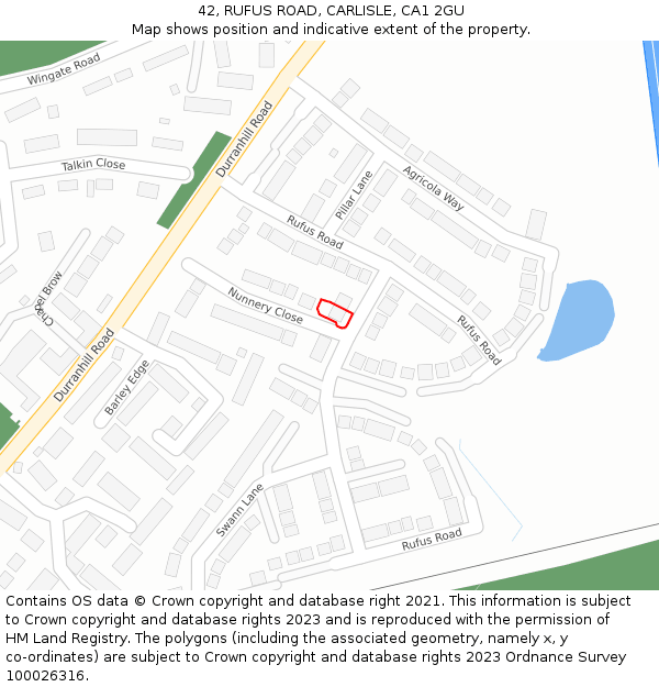 42, RUFUS ROAD, CARLISLE, CA1 2GU: Location map and indicative extent of plot
