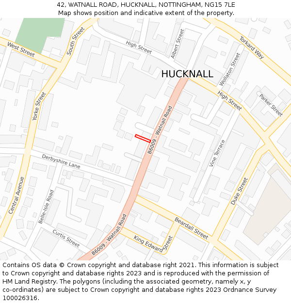 42, WATNALL ROAD, HUCKNALL, NOTTINGHAM, NG15 7LE: Location map and indicative extent of plot