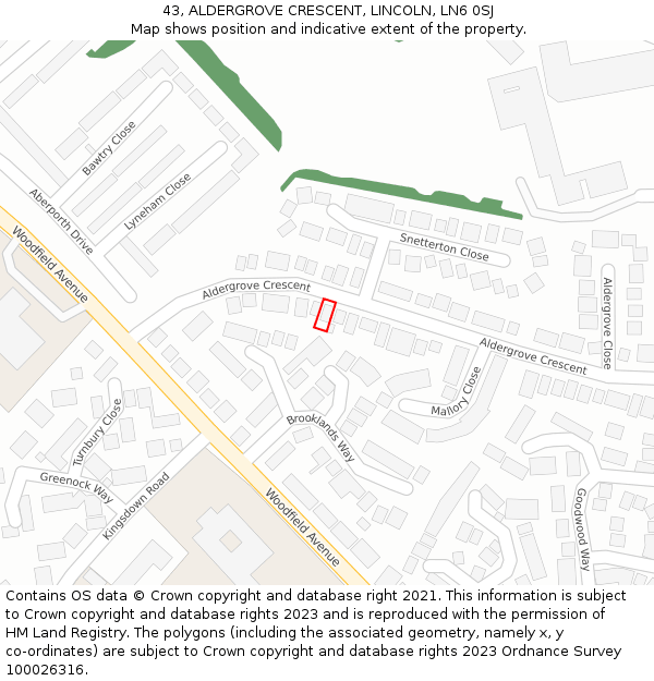 43, ALDERGROVE CRESCENT, LINCOLN, LN6 0SJ: Location map and indicative extent of plot