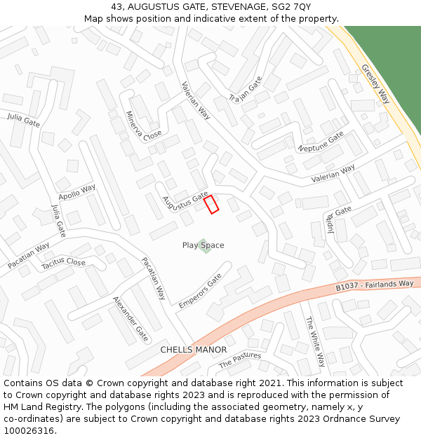 43, AUGUSTUS GATE, STEVENAGE, SG2 7QY: Location map and indicative extent of plot