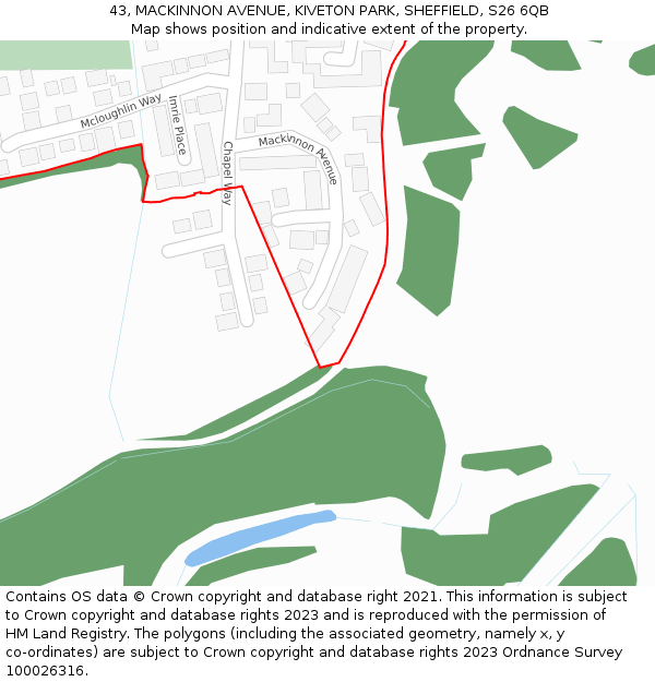 43, MACKINNON AVENUE, KIVETON PARK, SHEFFIELD, S26 6QB: Location map and indicative extent of plot