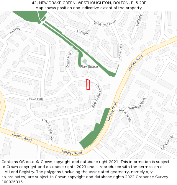 43, NEW DRAKE GREEN, WESTHOUGHTON, BOLTON, BL5 2RF: Location map and indicative extent of plot