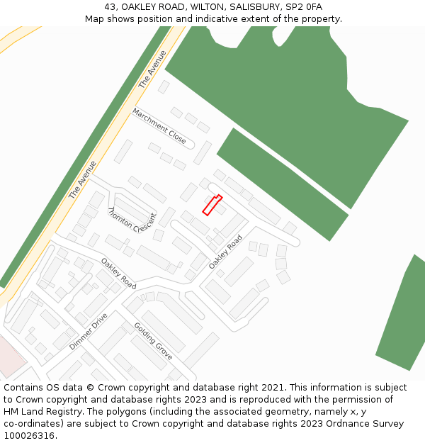 43, OAKLEY ROAD, WILTON, SALISBURY, SP2 0FA: Location map and indicative extent of plot