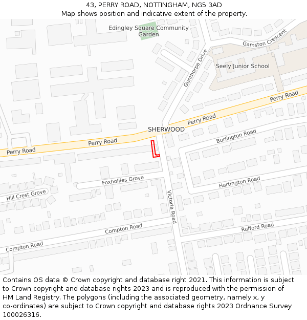 43, PERRY ROAD, NOTTINGHAM, NG5 3AD: Location map and indicative extent of plot