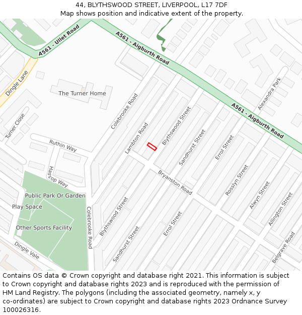 44, BLYTHSWOOD STREET, LIVERPOOL, L17 7DF: Location map and indicative extent of plot