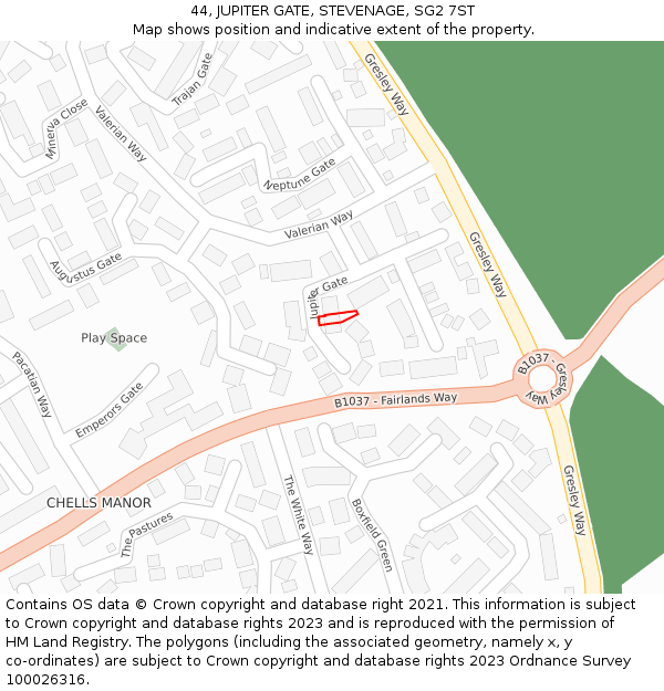 44, JUPITER GATE, STEVENAGE, SG2 7ST: Location map and indicative extent of plot