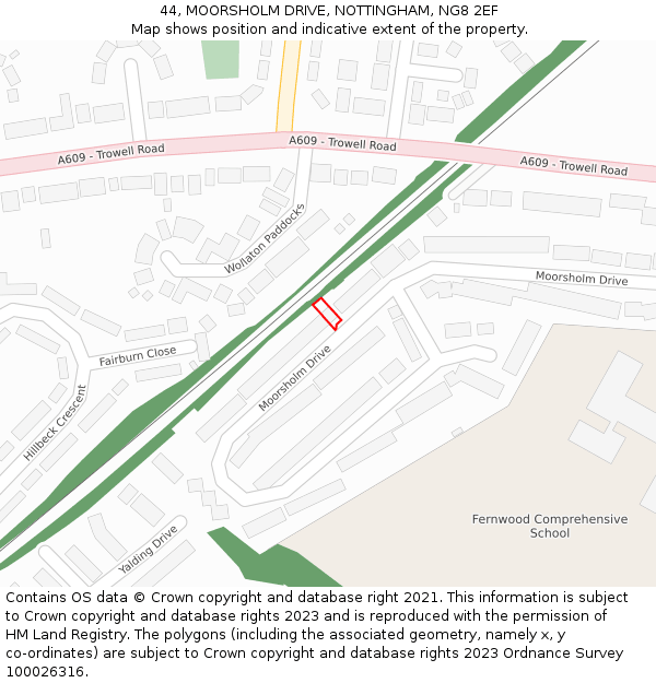 44, MOORSHOLM DRIVE, NOTTINGHAM, NG8 2EF: Location map and indicative extent of plot