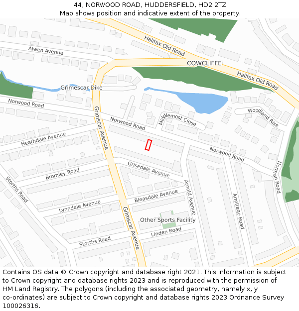 44, NORWOOD ROAD, HUDDERSFIELD, HD2 2TZ: Location map and indicative extent of plot