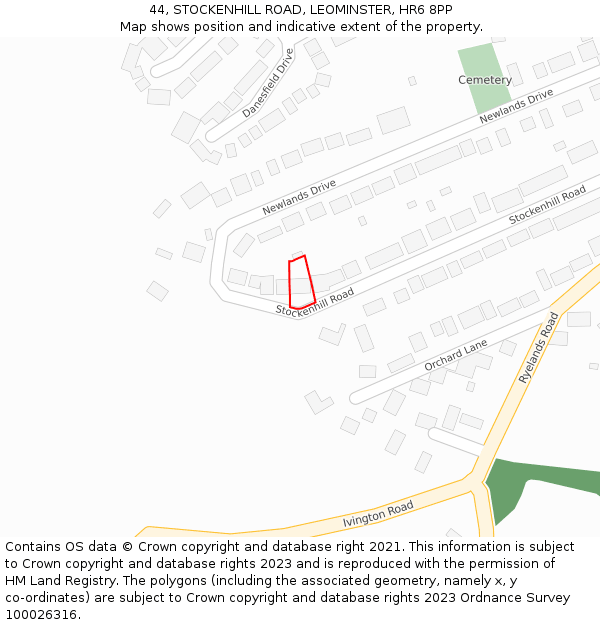 44, STOCKENHILL ROAD, LEOMINSTER, HR6 8PP: Location map and indicative extent of plot