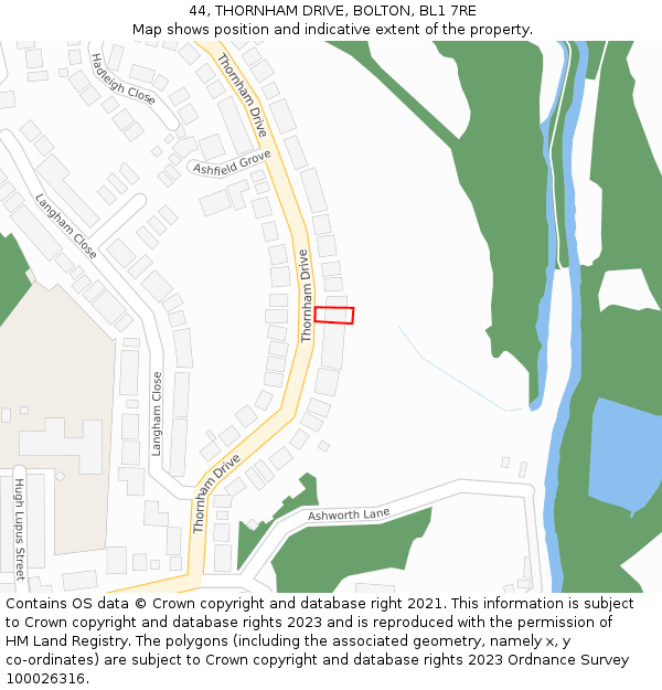44, THORNHAM DRIVE, BOLTON, BL1 7RE: Location map and indicative extent of plot