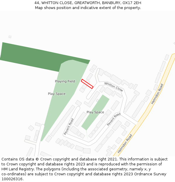 44, WHITTON CLOSE, GREATWORTH, BANBURY, OX17 2EH: Location map and indicative extent of plot