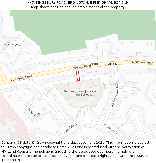 447, KINGSBURY ROAD, ERDINGTON, BIRMINGHAM, B24 9NH: Location map and indicative extent of plot