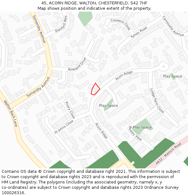 45, ACORN RIDGE, WALTON, CHESTERFIELD, S42 7HF: Location map and indicative extent of plot