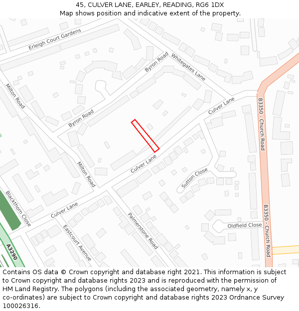 45, CULVER LANE, EARLEY, READING, RG6 1DX: Location map and indicative extent of plot