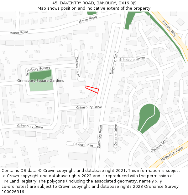 45, DAVENTRY ROAD, BANBURY, OX16 3JS: Location map and indicative extent of plot