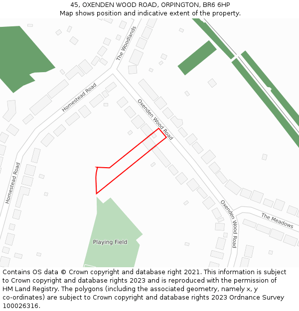 45, OXENDEN WOOD ROAD, ORPINGTON, BR6 6HP: Location map and indicative extent of plot