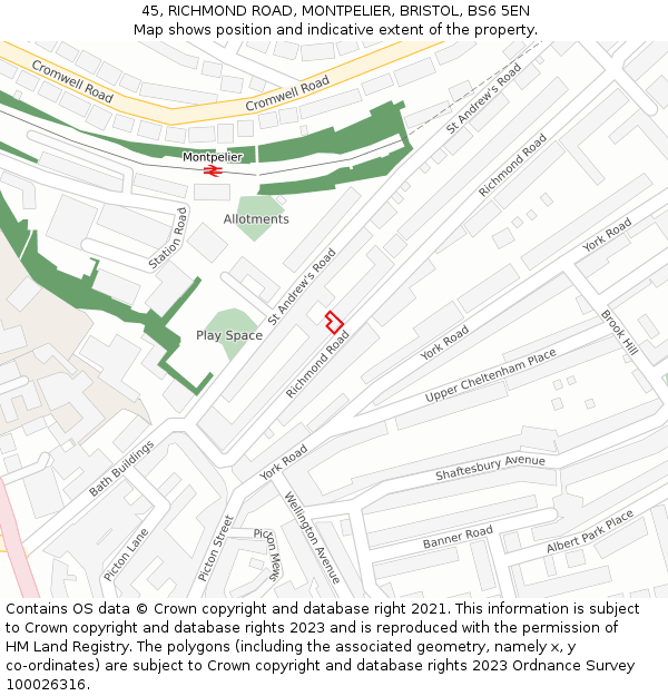 45, RICHMOND ROAD, MONTPELIER, BRISTOL, BS6 5EN: Location map and indicative extent of plot