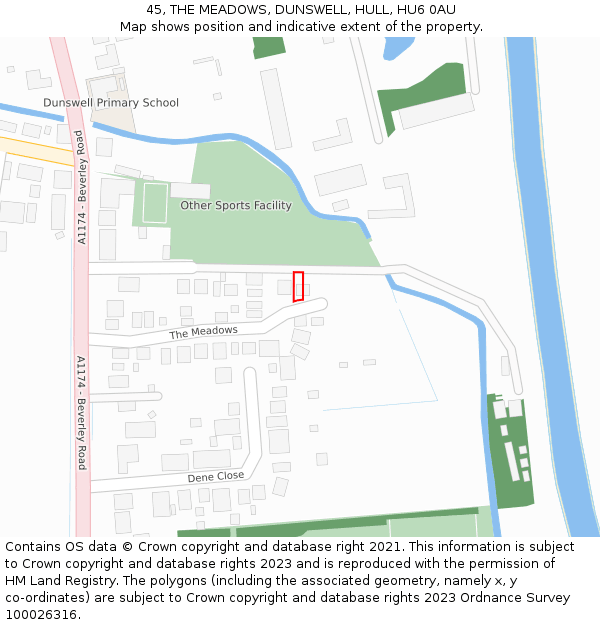 45, THE MEADOWS, DUNSWELL, HULL, HU6 0AU: Location map and indicative extent of plot