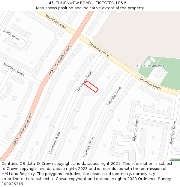 45, THURNVIEW ROAD, LEICESTER, LE5 6HL: Location map and indicative extent of plot