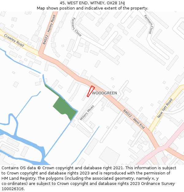 45, WEST END, WITNEY, OX28 1NJ: Location map and indicative extent of plot