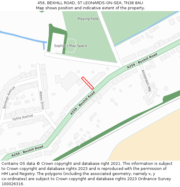 456, BEXHILL ROAD, ST LEONARDS-ON-SEA, TN38 8AU: Location map and indicative extent of plot