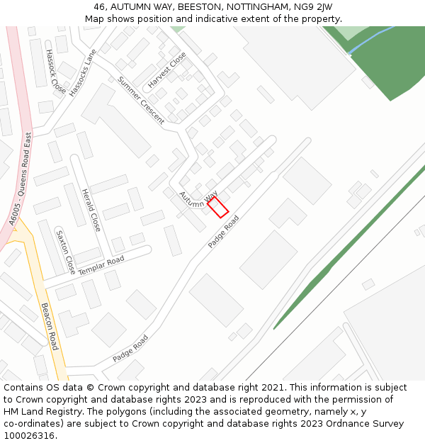 46, AUTUMN WAY, BEESTON, NOTTINGHAM, NG9 2JW: Location map and indicative extent of plot