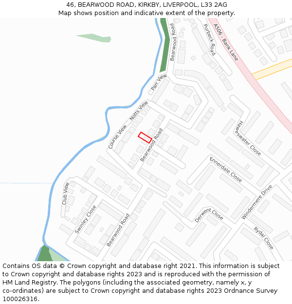 46, BEARWOOD ROAD, KIRKBY, LIVERPOOL, L33 2AG: Location map and indicative extent of plot