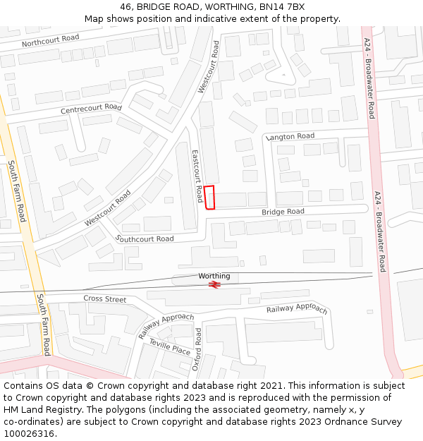 46, BRIDGE ROAD, WORTHING, BN14 7BX: Location map and indicative extent of plot
