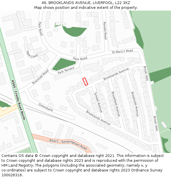 46, BROOKLANDS AVENUE, LIVERPOOL, L22 3XZ: Location map and indicative extent of plot