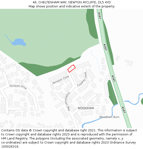 46, CHELTENHAM WAY, NEWTON AYCLIFFE, DL5 4YD: Location map and indicative extent of plot
