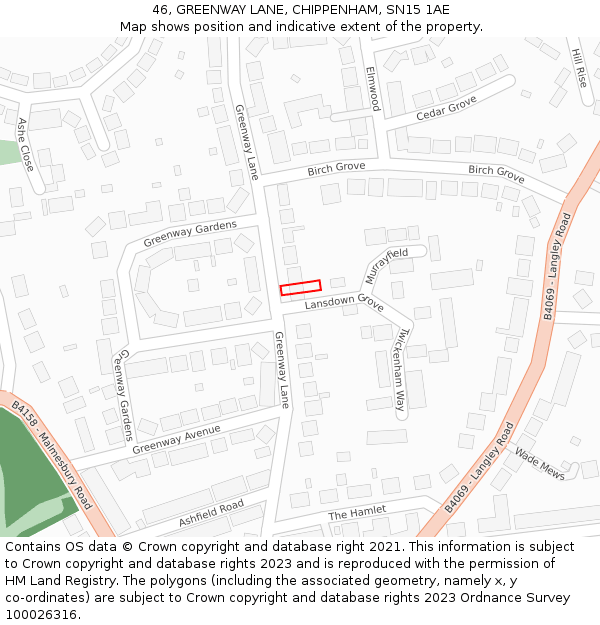 46, GREENWAY LANE, CHIPPENHAM, SN15 1AE: Location map and indicative extent of plot