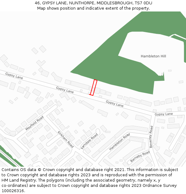 46, GYPSY LANE, NUNTHORPE, MIDDLESBROUGH, TS7 0DU: Location map and indicative extent of plot
