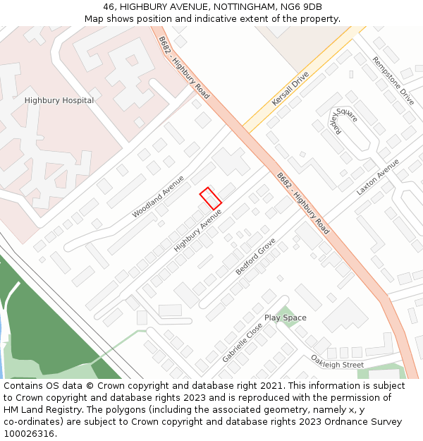 46, HIGHBURY AVENUE, NOTTINGHAM, NG6 9DB: Location map and indicative extent of plot