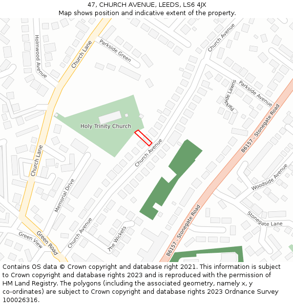 47, CHURCH AVENUE, LEEDS, LS6 4JX: Location map and indicative extent of plot