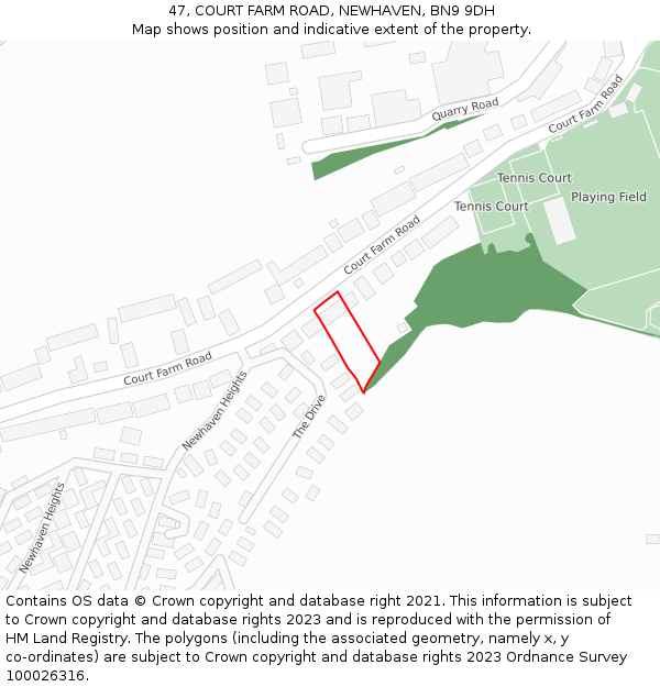 47, COURT FARM ROAD, NEWHAVEN, BN9 9DH: Location map and indicative extent of plot
