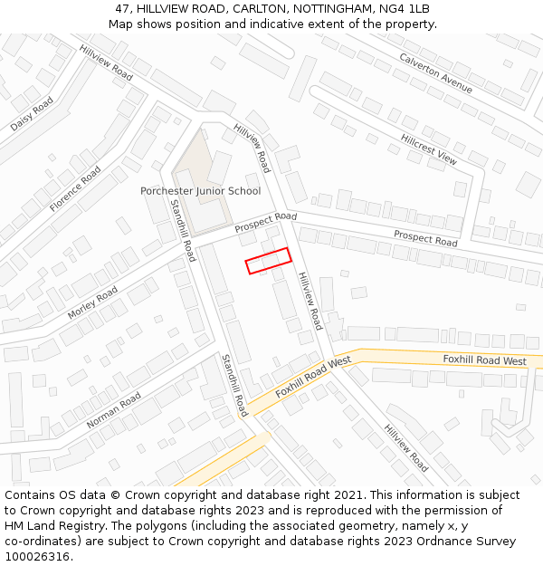 47, HILLVIEW ROAD, CARLTON, NOTTINGHAM, NG4 1LB: Location map and indicative extent of plot