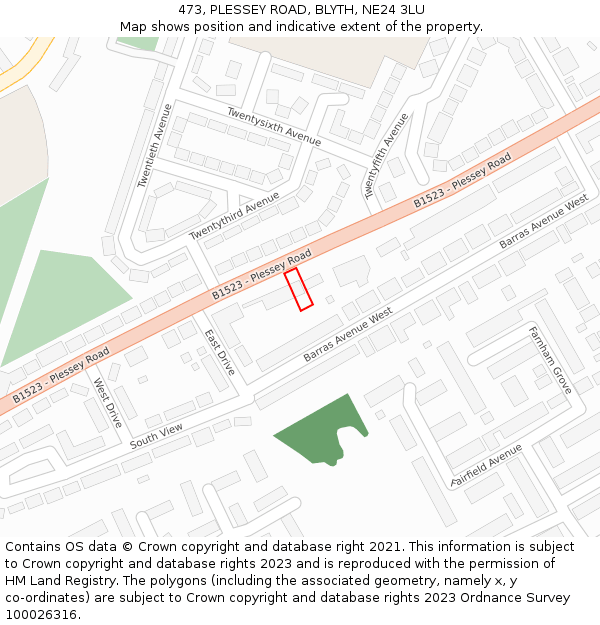 473, PLESSEY ROAD, BLYTH, NE24 3LU: Location map and indicative extent of plot