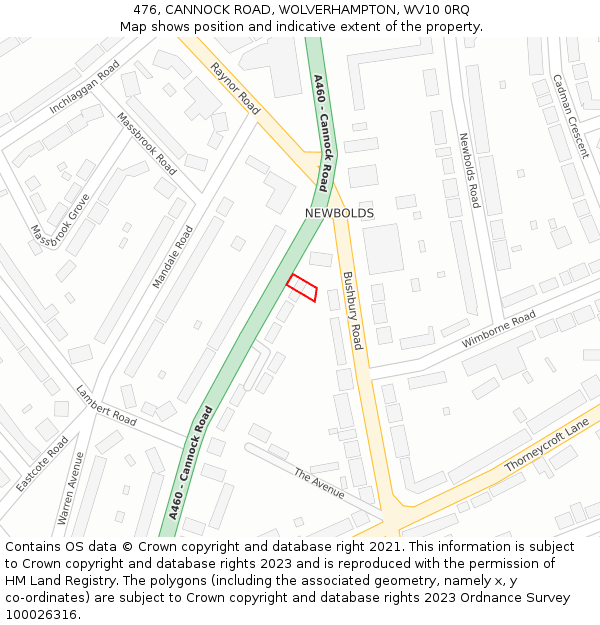 476, CANNOCK ROAD, WOLVERHAMPTON, WV10 0RQ: Location map and indicative extent of plot