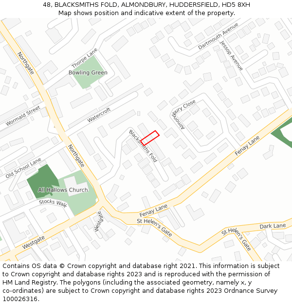 48, BLACKSMITHS FOLD, ALMONDBURY, HUDDERSFIELD, HD5 8XH: Location map and indicative extent of plot