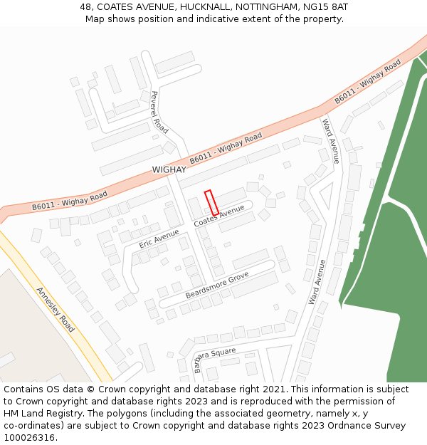 48, COATES AVENUE, HUCKNALL, NOTTINGHAM, NG15 8AT: Location map and indicative extent of plot