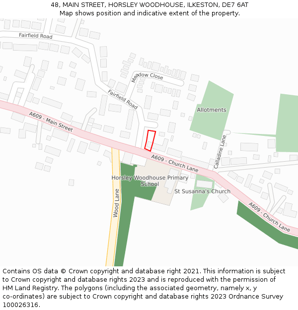 48, MAIN STREET, HORSLEY WOODHOUSE, ILKESTON, DE7 6AT: Location map and indicative extent of plot