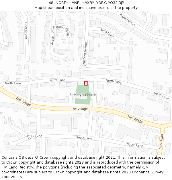 48, NORTH LANE, HAXBY, YORK, YO32 3JP: Location map and indicative extent of plot