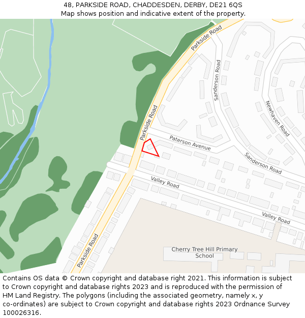 48, PARKSIDE ROAD, CHADDESDEN, DERBY, DE21 6QS: Location map and indicative extent of plot
