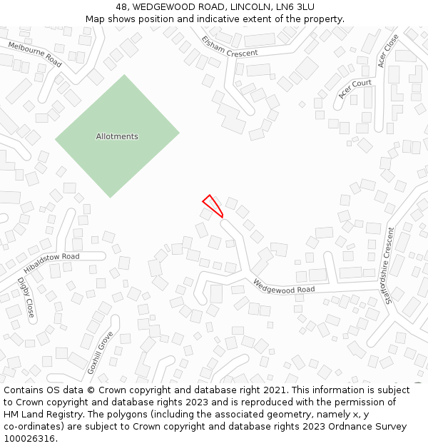 48, WEDGEWOOD ROAD, LINCOLN, LN6 3LU: Location map and indicative extent of plot